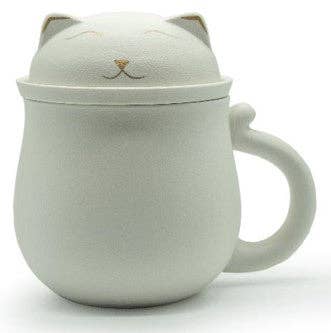Original Source - Lucky Cat Mug w/ Strainer & Lid - White