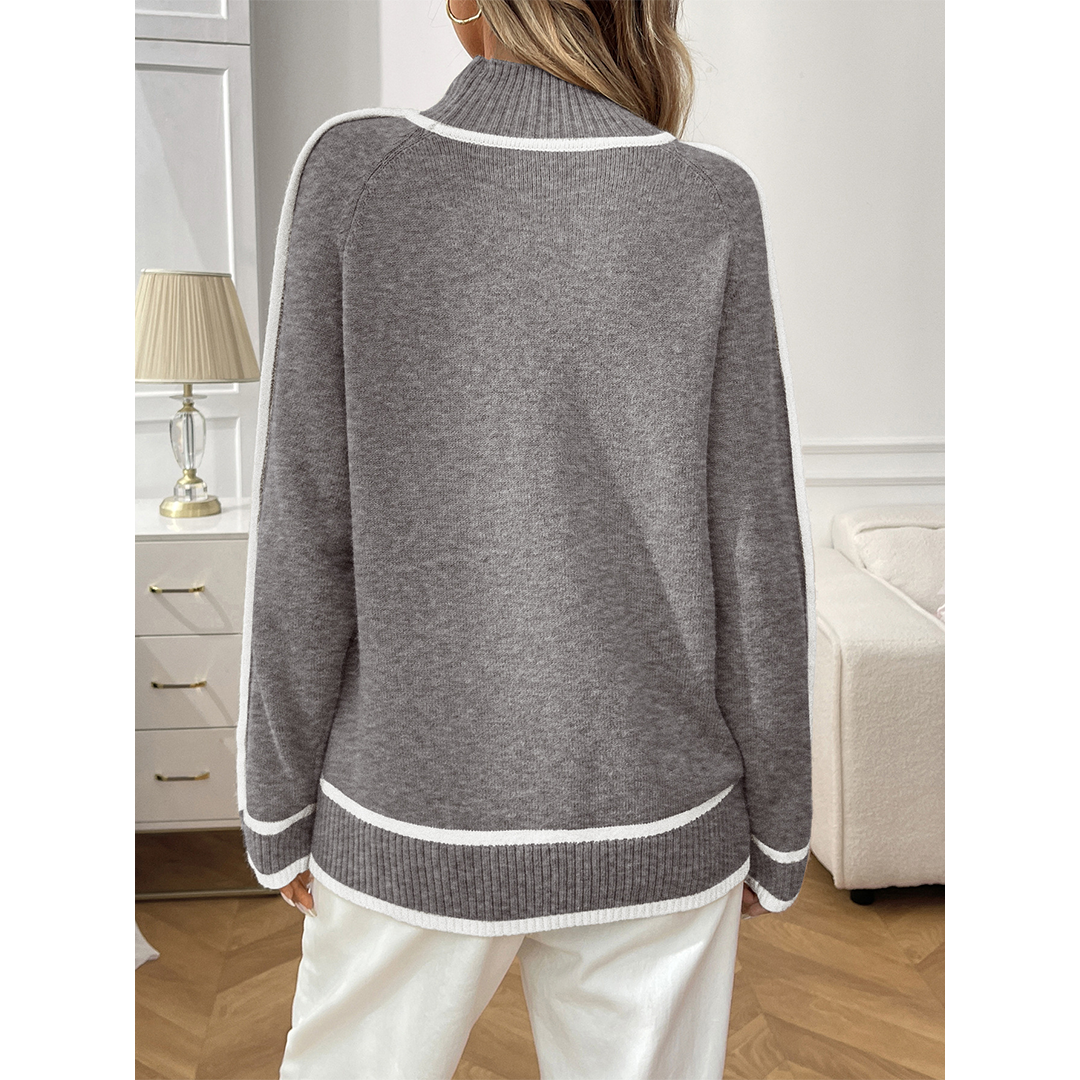 UNISHE - Casual Colorblock Mock Neck Loose Pullover Sweater MD222