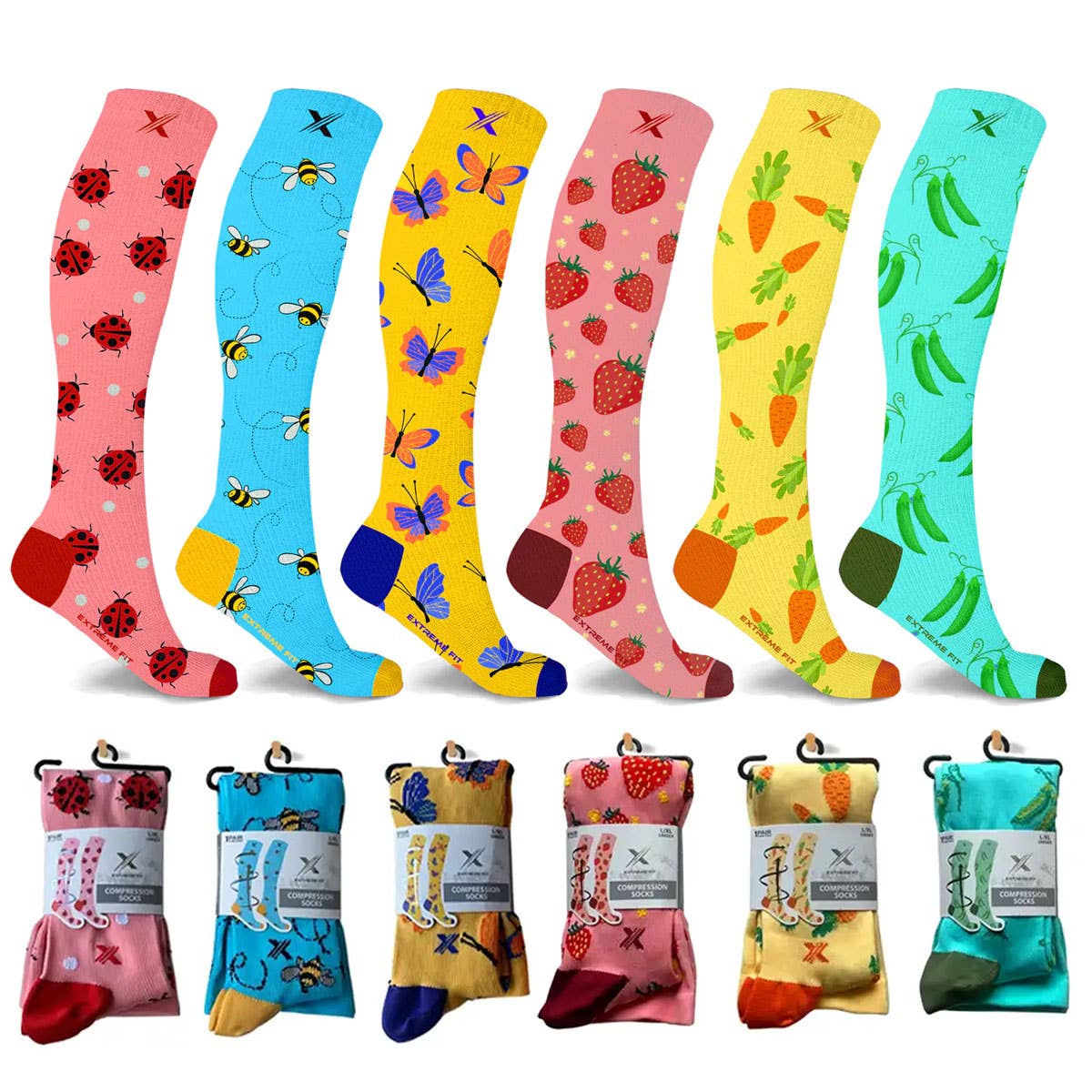 Extreme Fit Wholesale - NOVELTY COLLECTION COMPRESSION SOCKS - 6 ASST STYLES