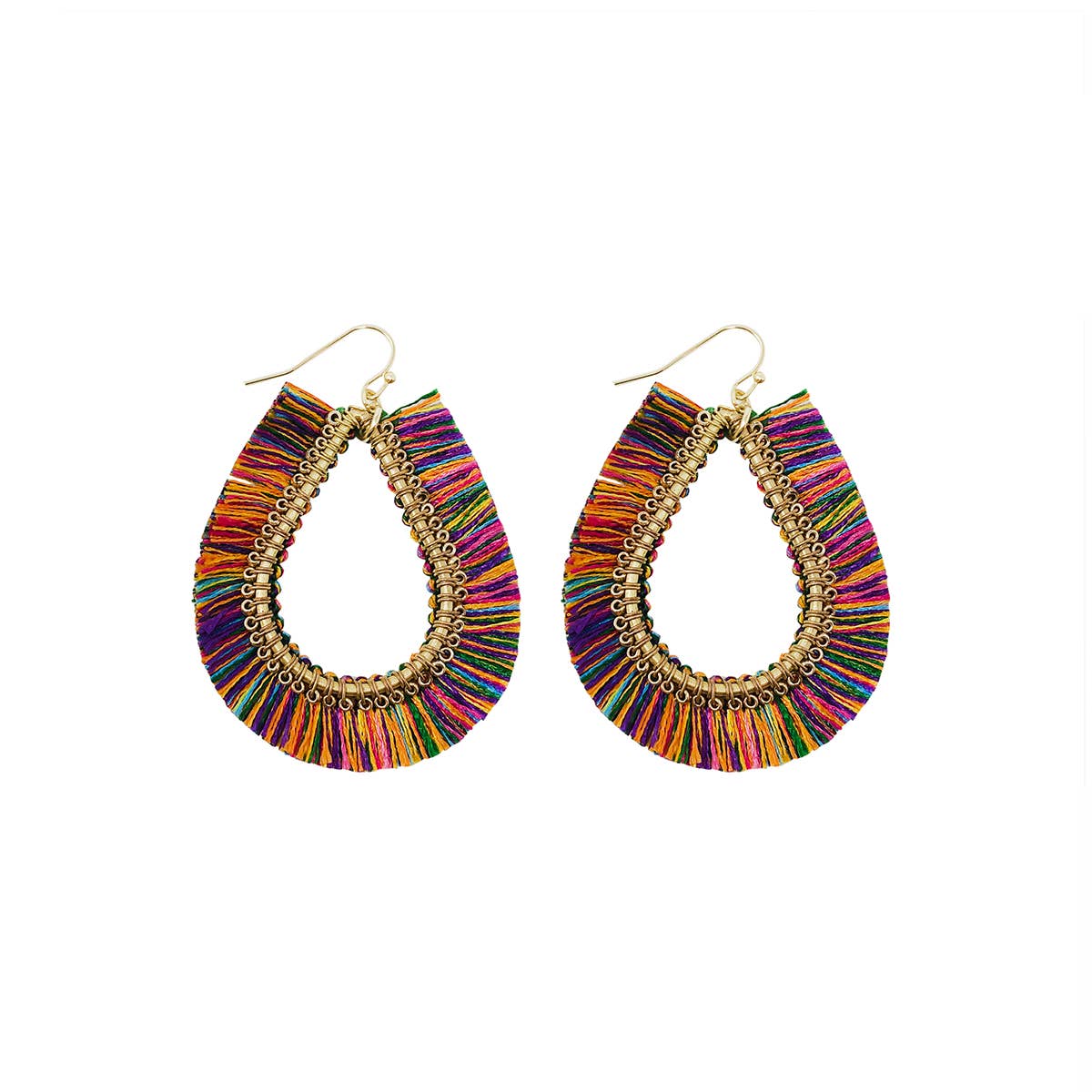 WorldFinds - Raja Rainbow Fringed Teardrop Earrings