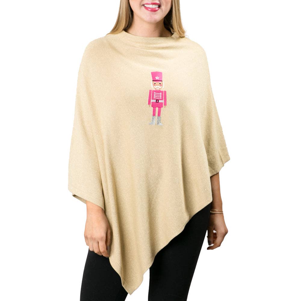 Top It Off - Holly Poncho - New Prints- Fall 2024: White with Rudolph Face