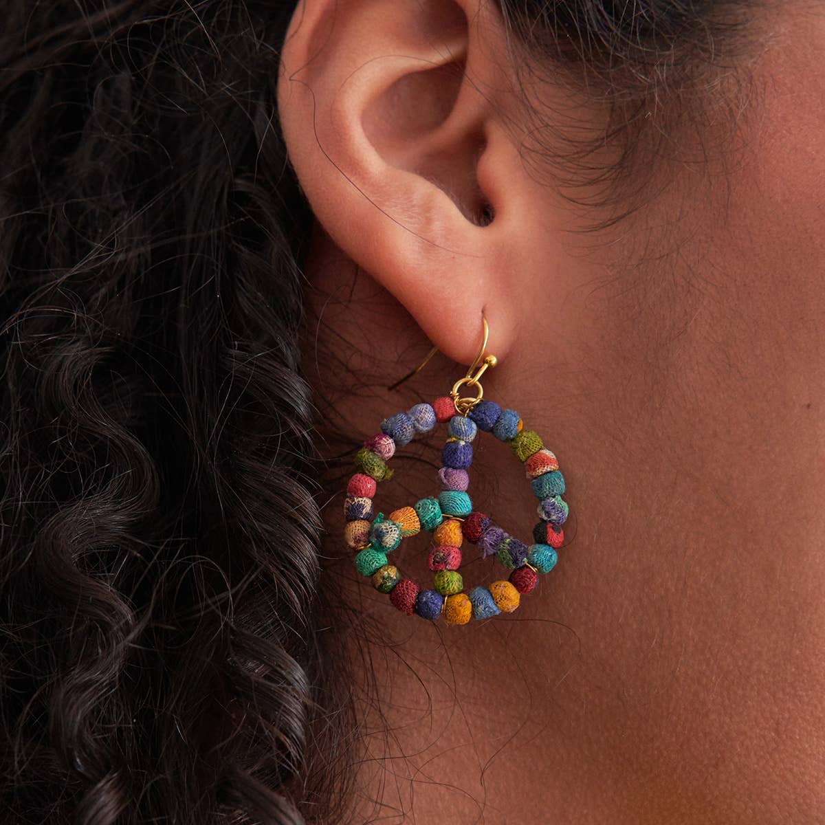 WorldFinds - Kantha Milieu Peace Sign Earrings