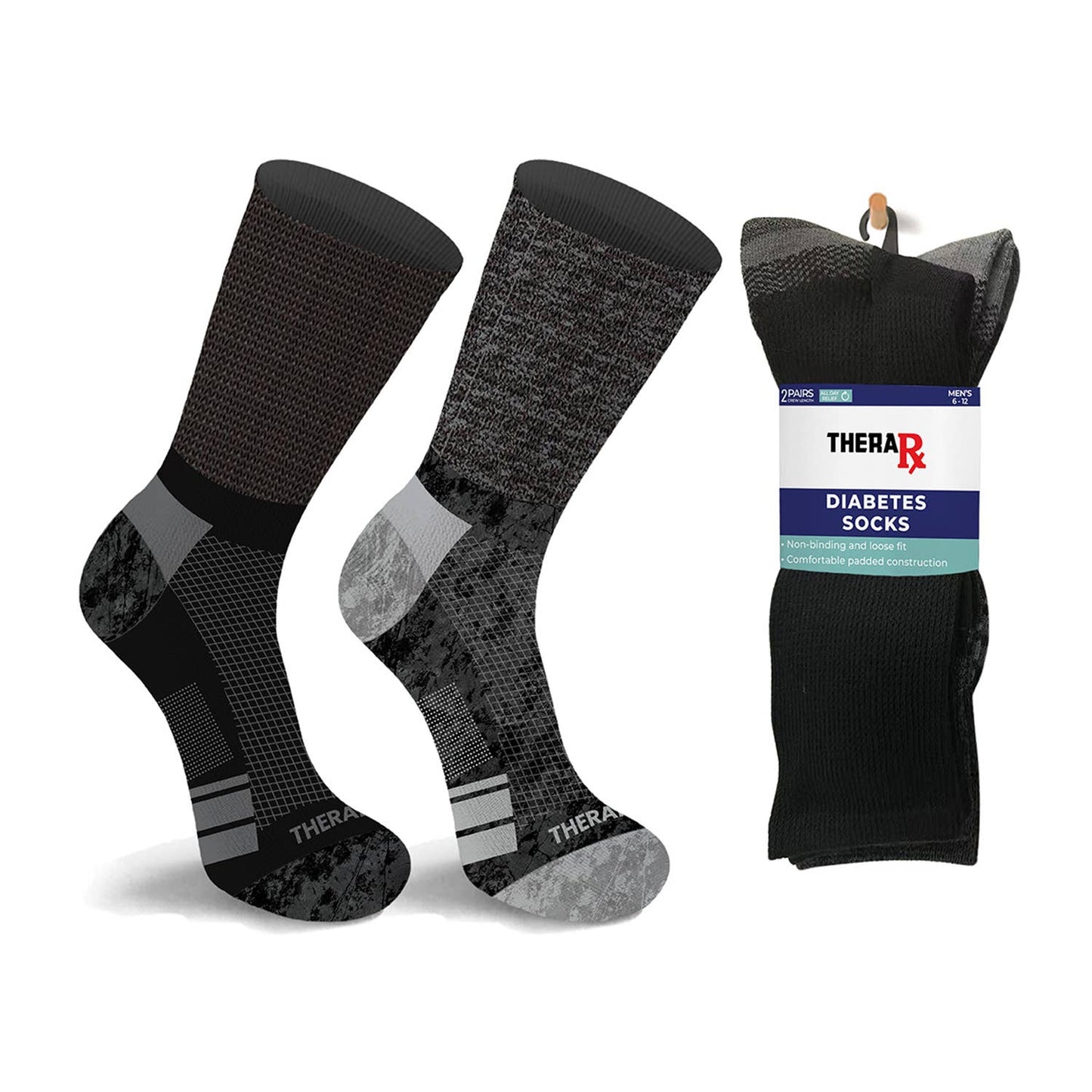 Extreme Fit Wholesale - 2-Pairs: Non-Binding Loose Fit Cotton Diabetic Crew Socks