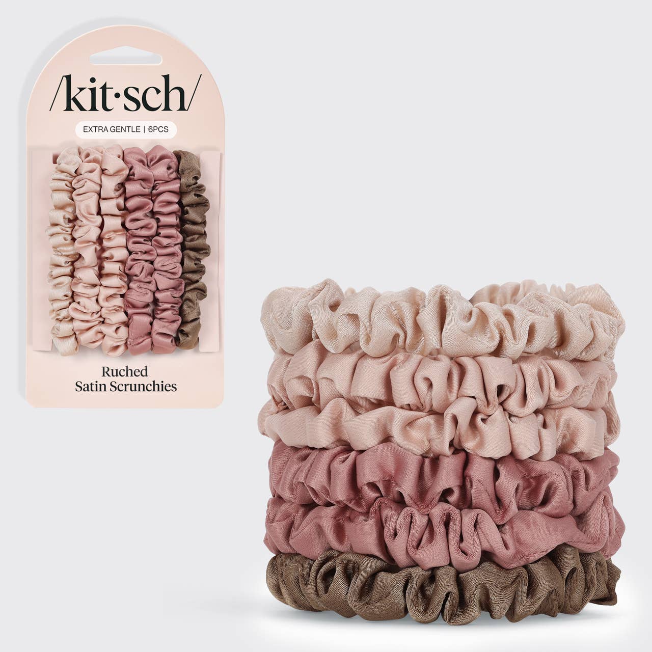 KITSCH - Ultra Petite Satin Scrunchies 6pc - Terracotta