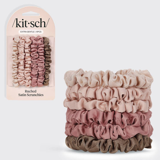 KITSCH - Ultra Petite Satin Scrunchies 6pc - Terracotta