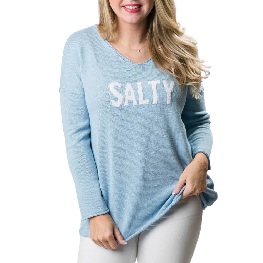 Top It Off - Cove V-Neck Sweater Program-Blue Salty - Spring 2025: Blue with White Salty