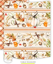 Table Runner-Handpainted Pumpkins and Fall Foliage Stripes