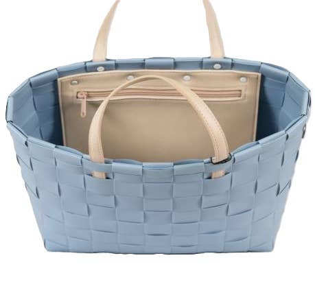Petite Recycled Handwoven Small Tote w/Inside Pocket-Faded Blue