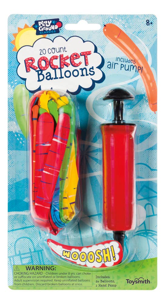 Playground Classics 20 Rocket Balloons With Pump