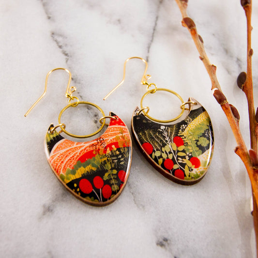 Retro Farmland Brass Ring Statement Earrings