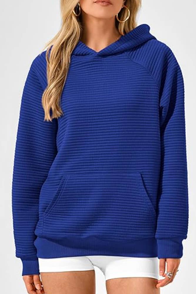 UNISHE - Solid Color Kangaroo Pockets Hooded Sweatshirt ZK2178