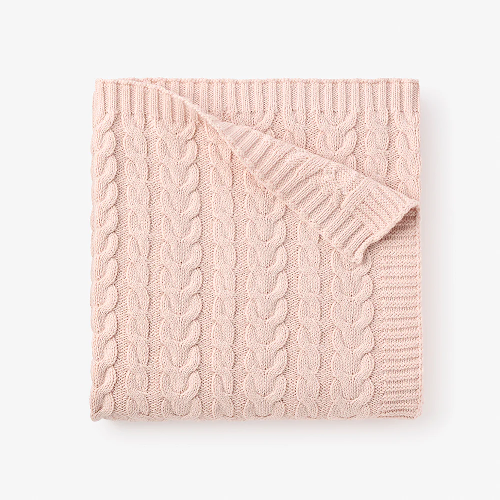 Pale Pink Horseshoe Cable Knit Baby Blanket 30"x40"