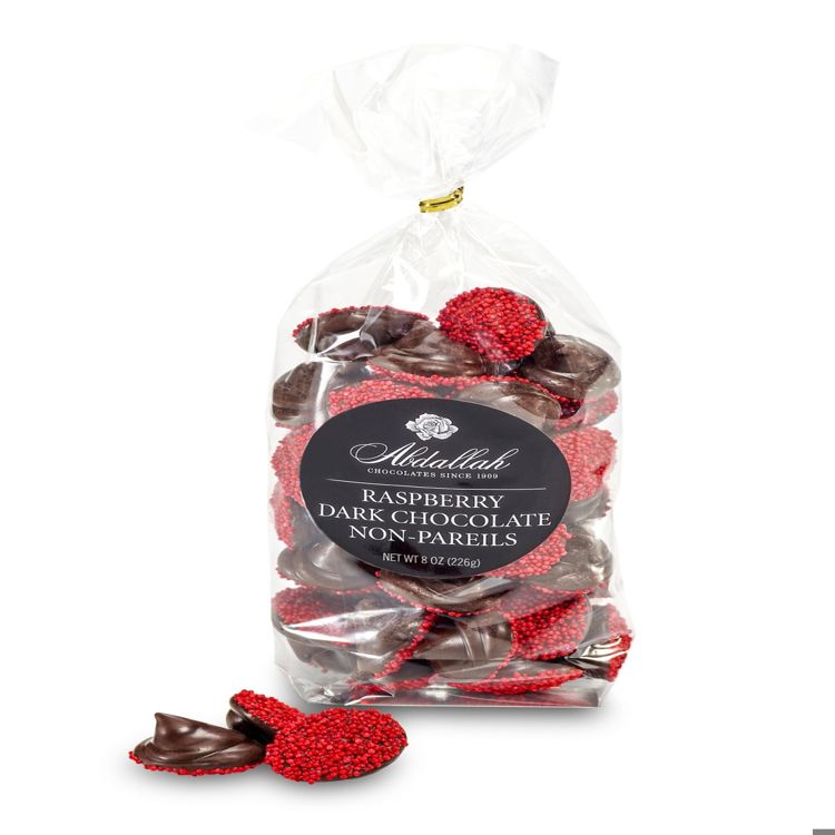 8oz Bag Dark Chocolate Raspberry Non Pareil