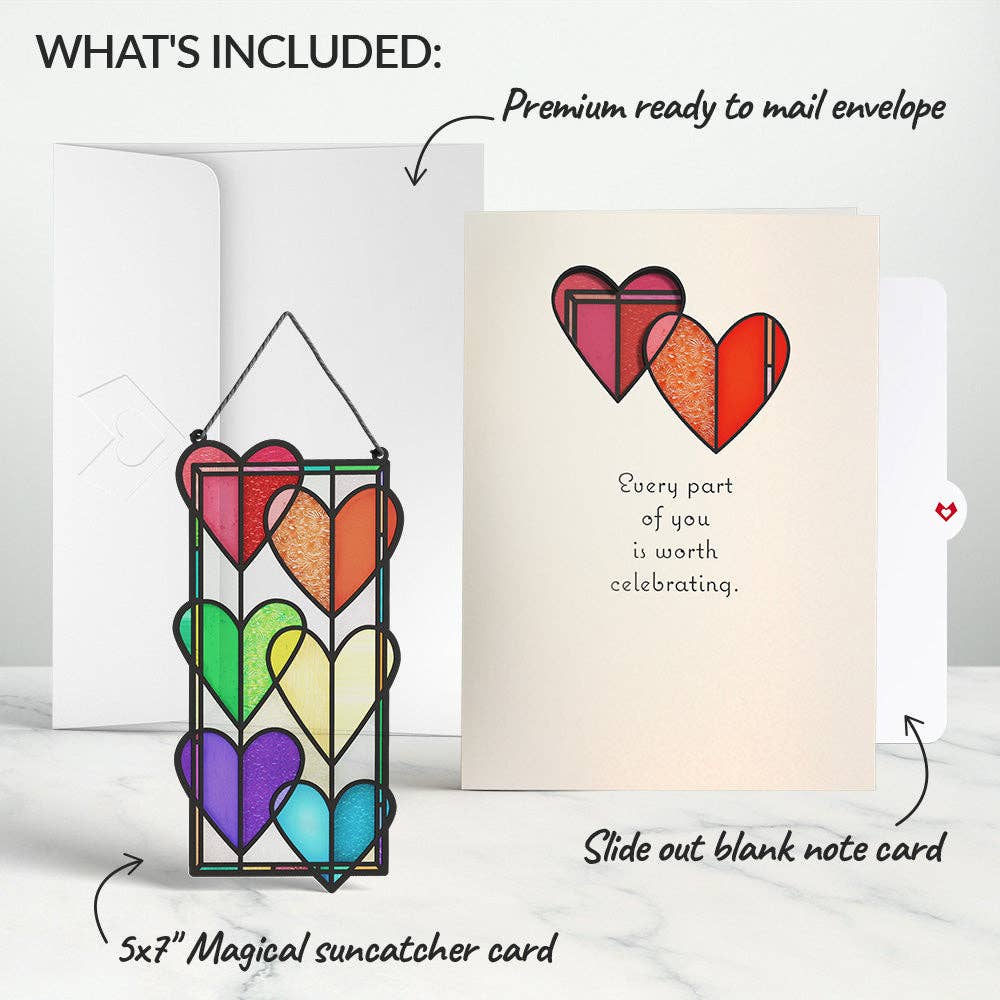 Rainbow Hearts Suncatcher Card 5x7"