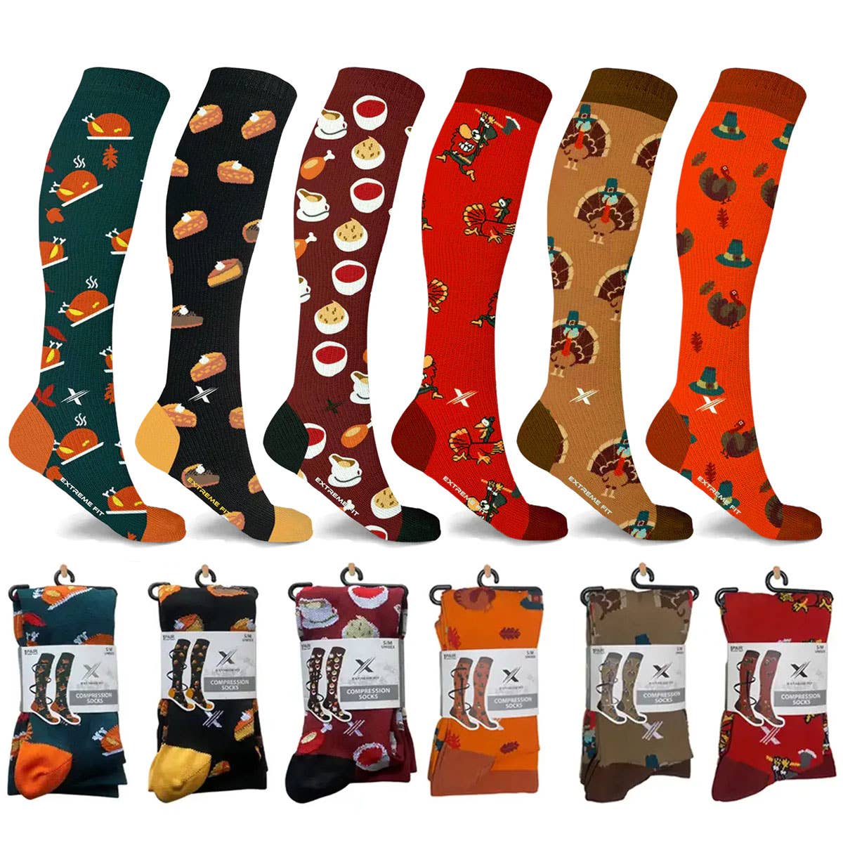 Extreme Fit Wholesale - NOVELTY COLLECTION COMPRESSION SOCKS - 6 ASST STYLES