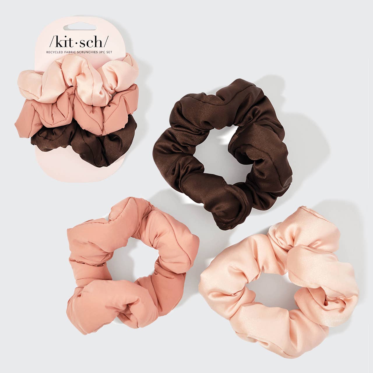 KITSCH - Recycled Fabric Cloud Scrunchies 3pc Set - Rosewood