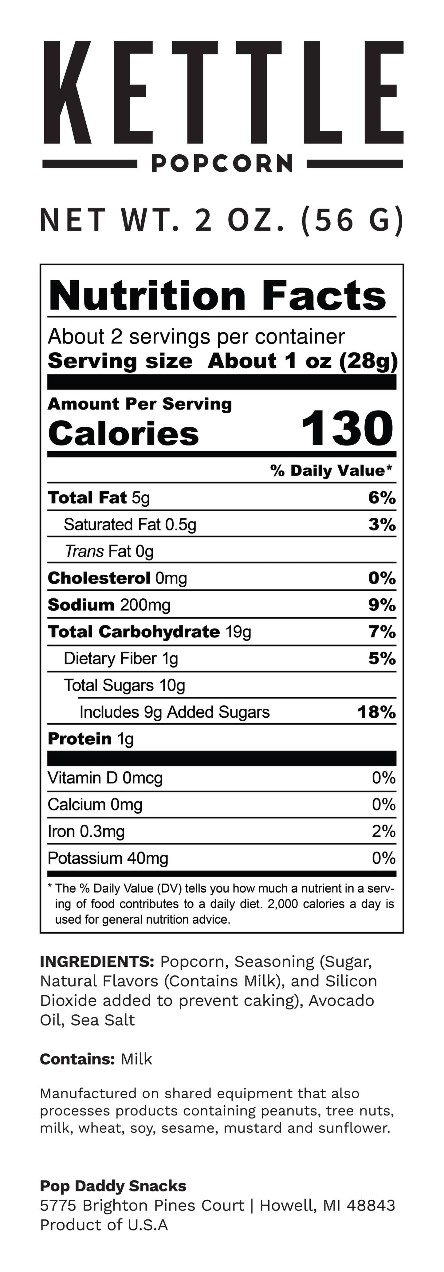Flavored Popcorn - 2oz - Kettle Corn