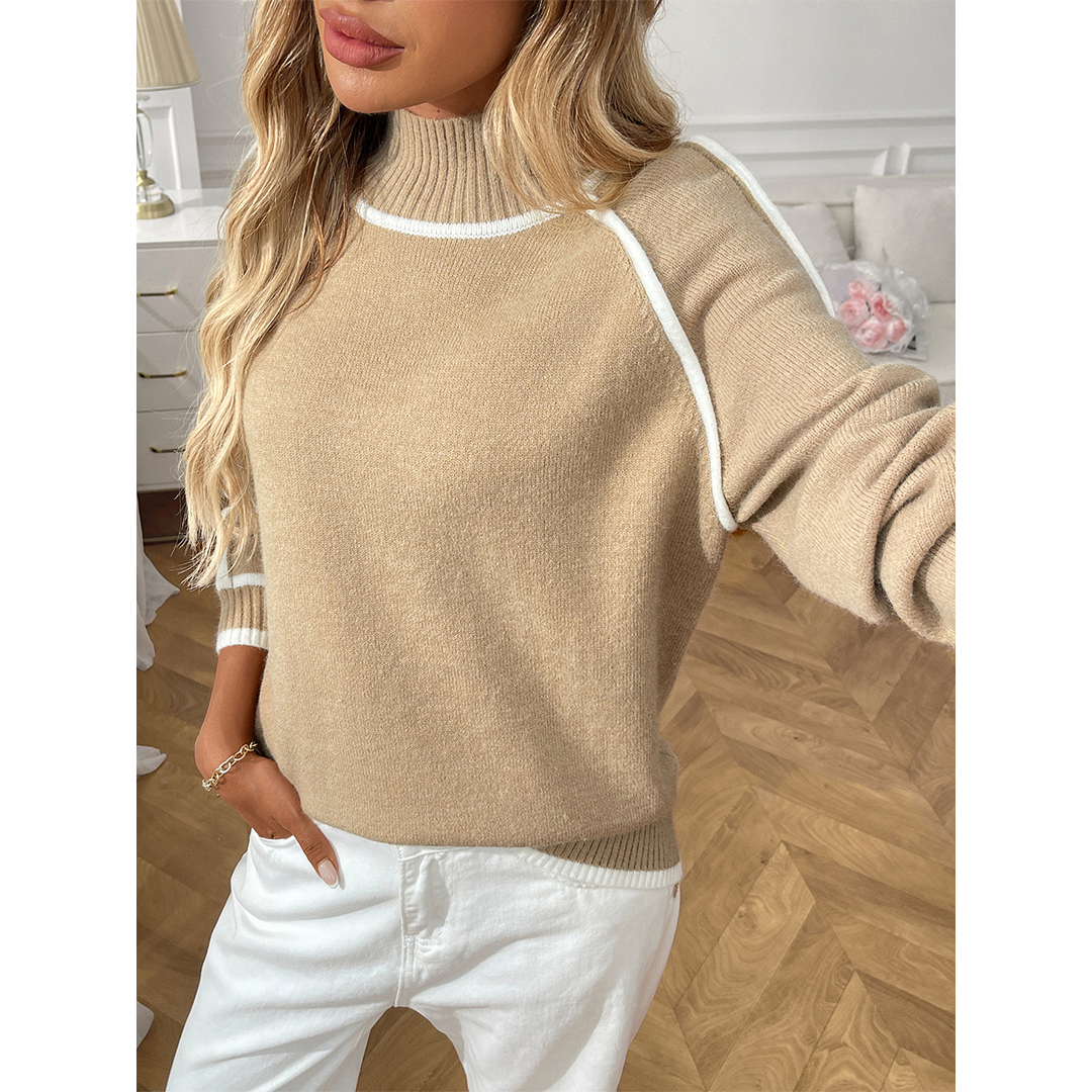 UNISHE - Casual Colorblock Mock Neck Loose Pullover Sweater MD222
