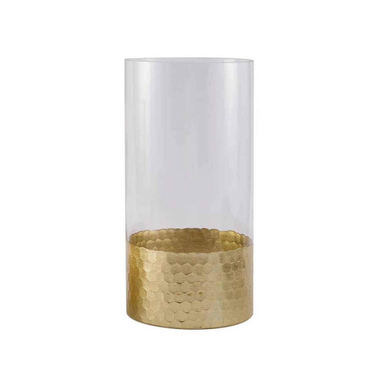 WGV International - WGV Cylinder Glass Vase With Gold Honeycomb Base- 12"H
