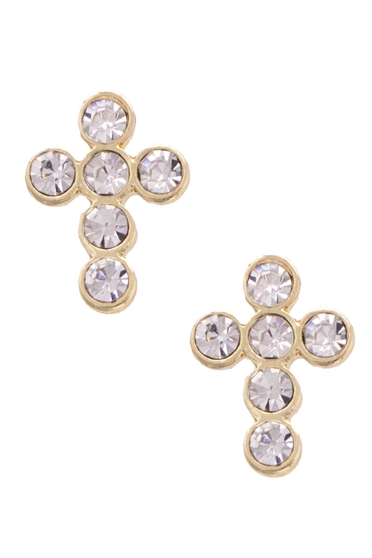 Canvas Style - Elizabeth Pave Cross Stud Earrings in Shiny Gold