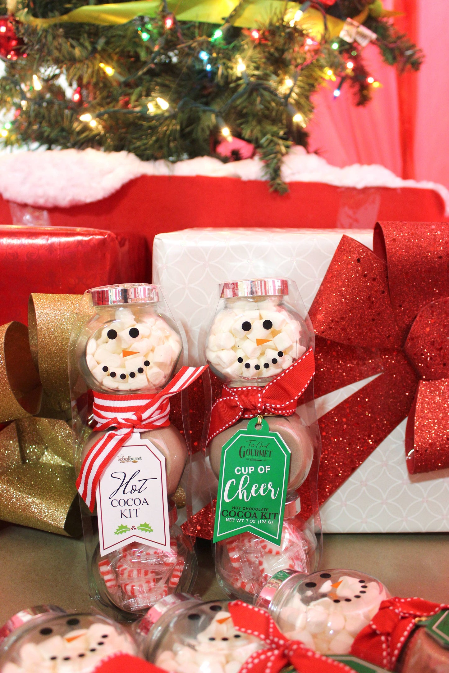 3 Stack Glass Jar Snowman Cocoa Set - Red & White Scarf
