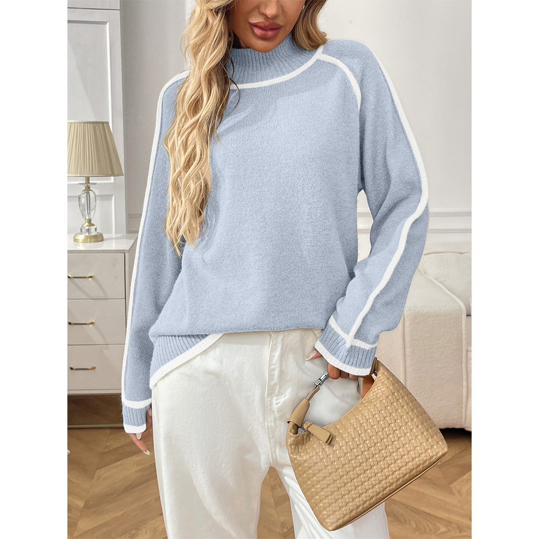 UNISHE - Casual Colorblock Mock Neck Loose Pullover Sweater MD222