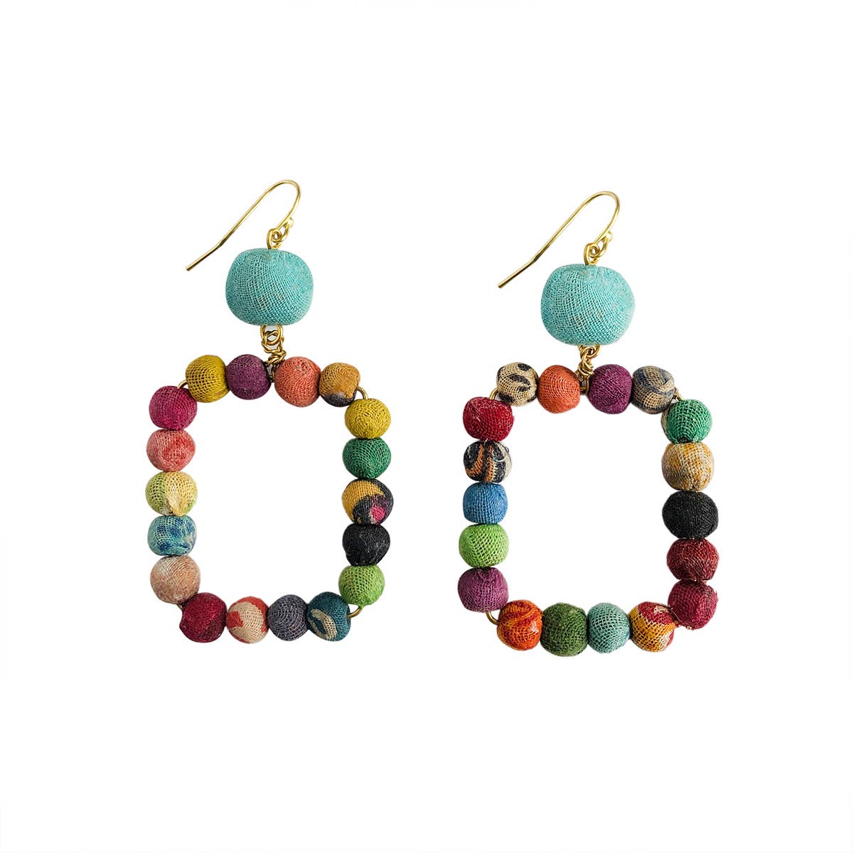 WorldFinds - Kantha Dangling Square Earrings