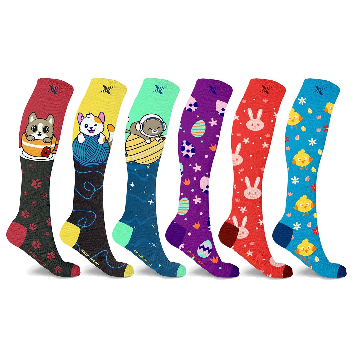 Extreme Fit Wholesale - NOVELTY COLLECTION COMPRESSION SOCKS - 6 ASST STYLES
