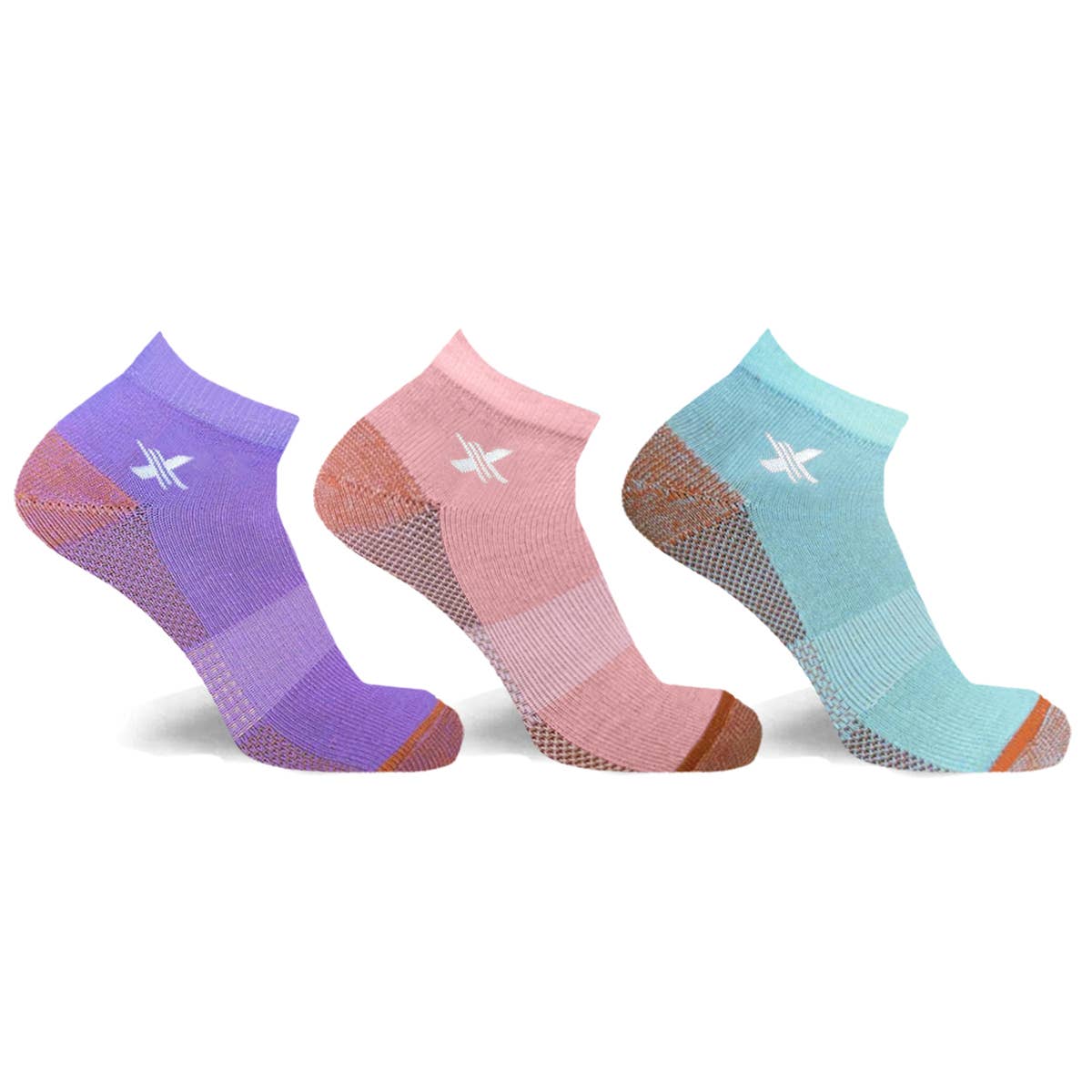 Pastel Copper-Infused Ankle Socks (3-Pairs) Medium