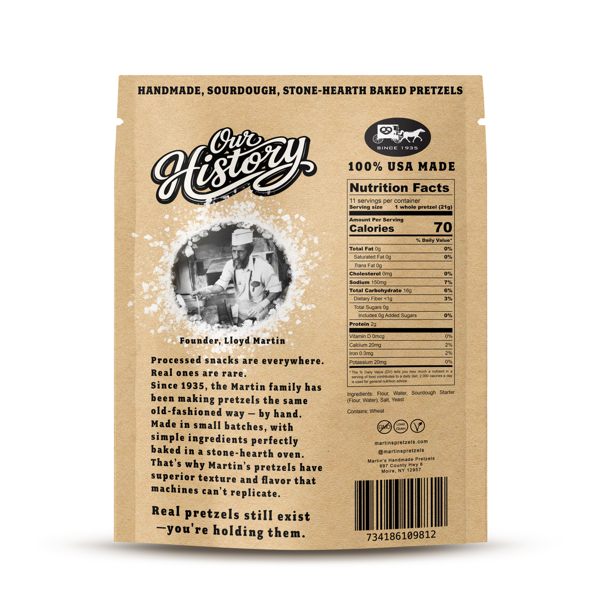 Martins Handmade Pretzels - Handmade Sourdough Pretzels, Salted - 8oz Bags