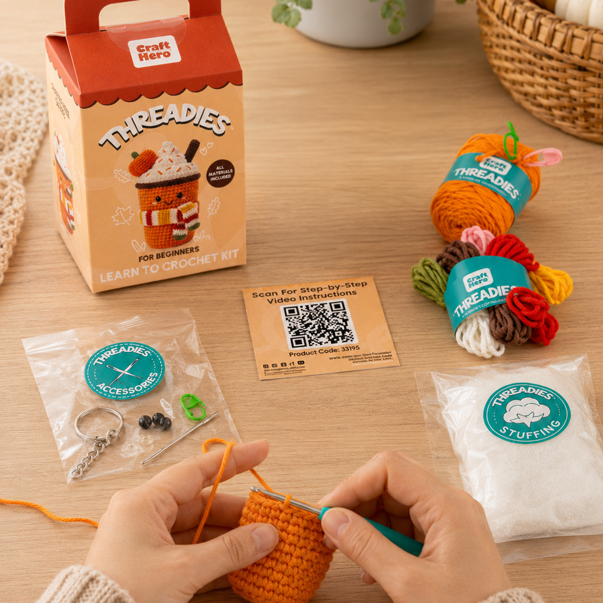 Craft Hero - Fall Crochet Kit for Beginners | Pumpkin Spice Latte | DIY