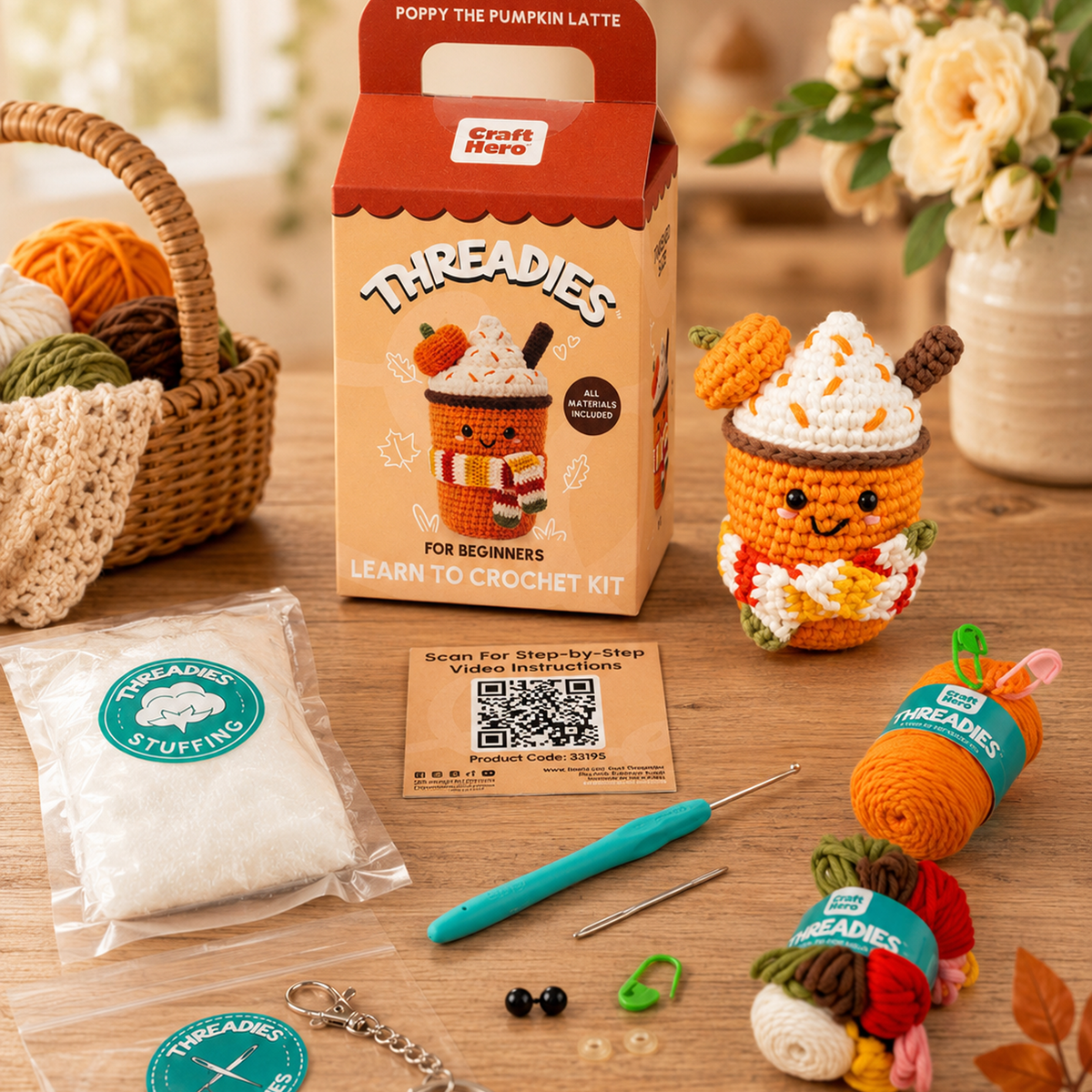 Craft Hero - Fall Crochet Kit for Beginners | Pumpkin Spice Latte | DIY