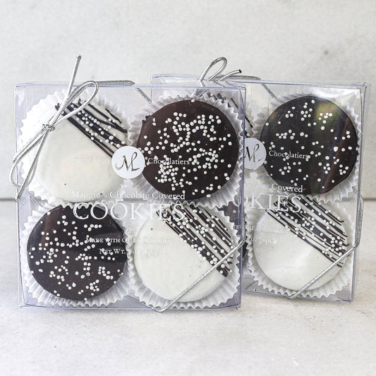 Maggie’s Chocolate Covered Cookies - 4pc. Dark and White- Maggie Lyon Chocolatiers