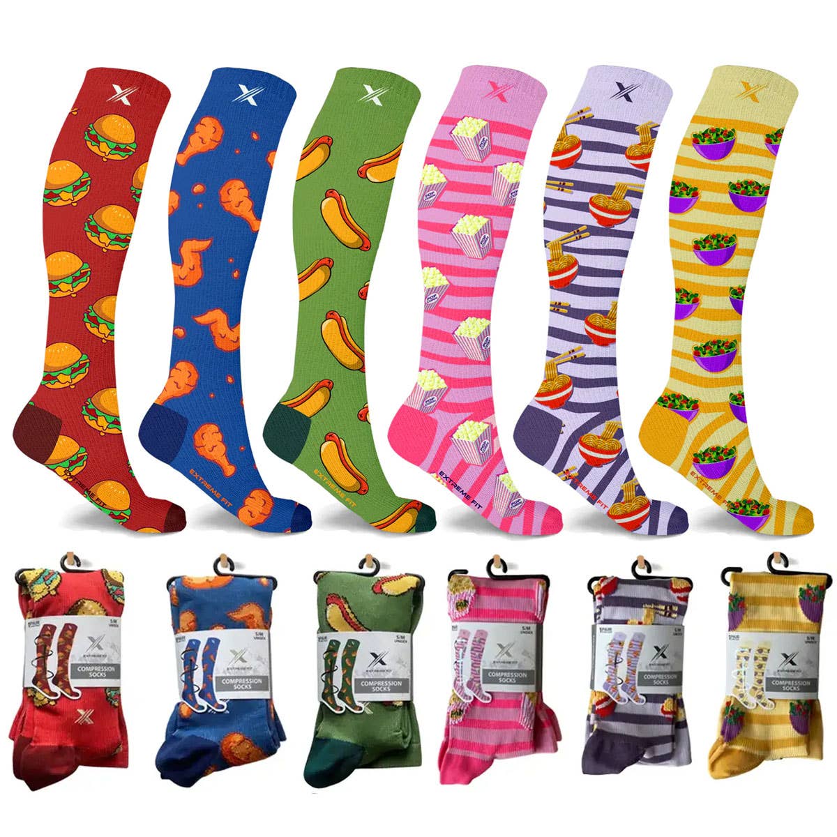 Extreme Fit Wholesale - NOVELTY COLLECTION COMPRESSION SOCKS - 6 ASST STYLES