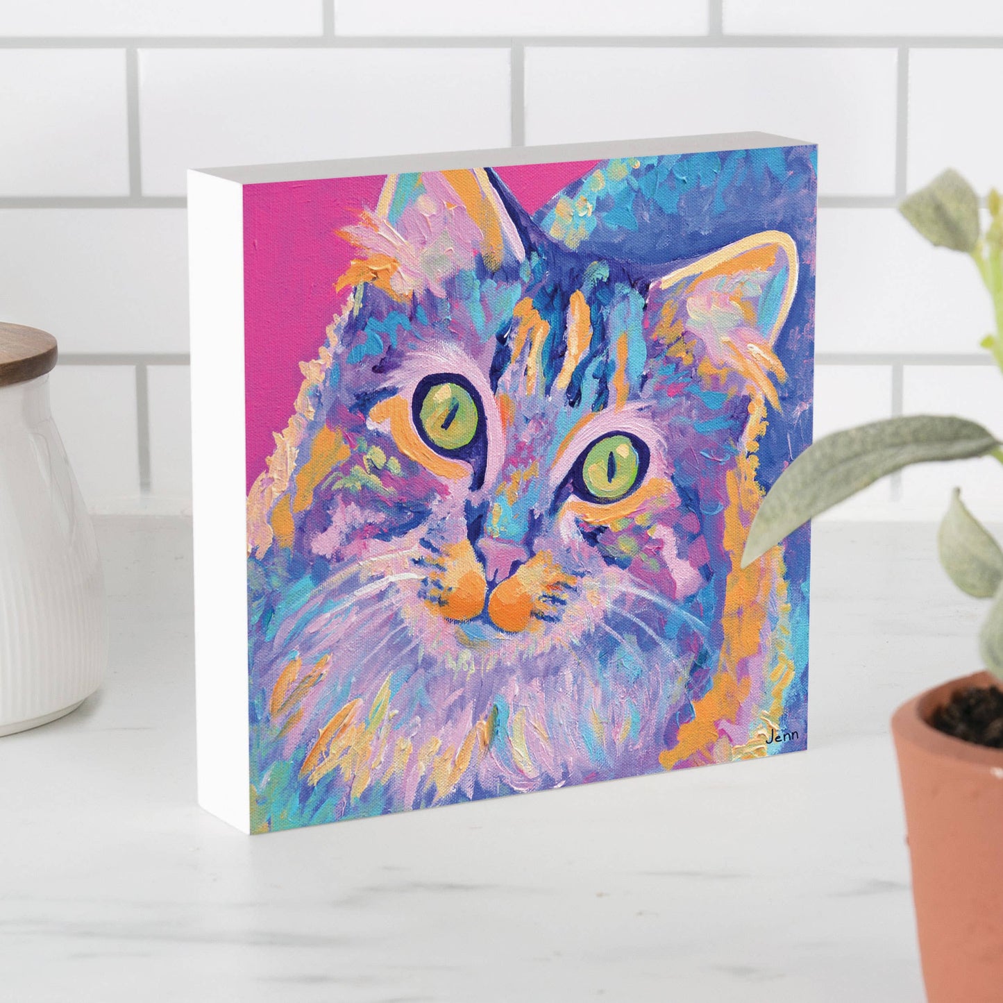 Cat Wood Block Décor