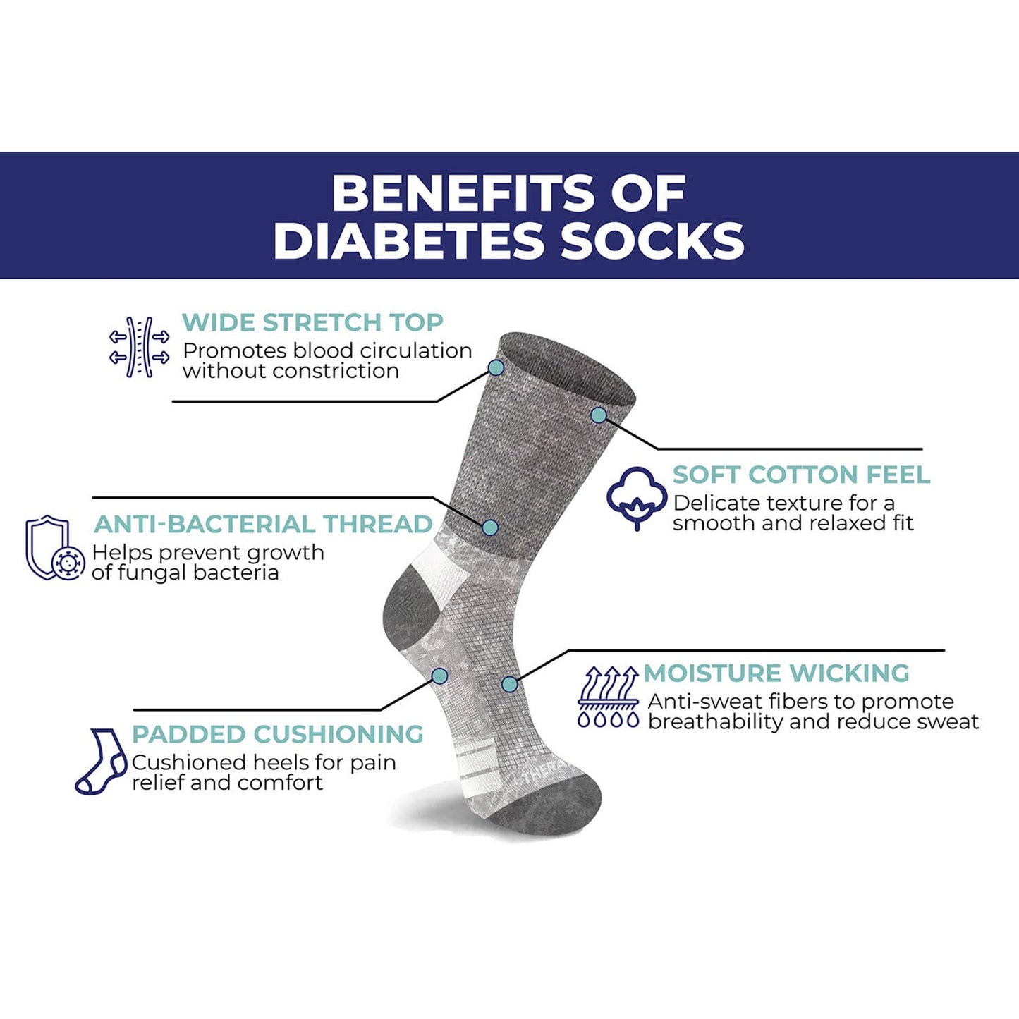 Extreme Fit Wholesale - 2-Pairs: Non-Binding Loose Fit Cotton Diabetic Crew Socks