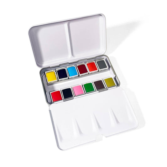 Watercolor Set - Travel-Friendly Metal Palette - 12 Colors |  Watercolors-Metal Palette