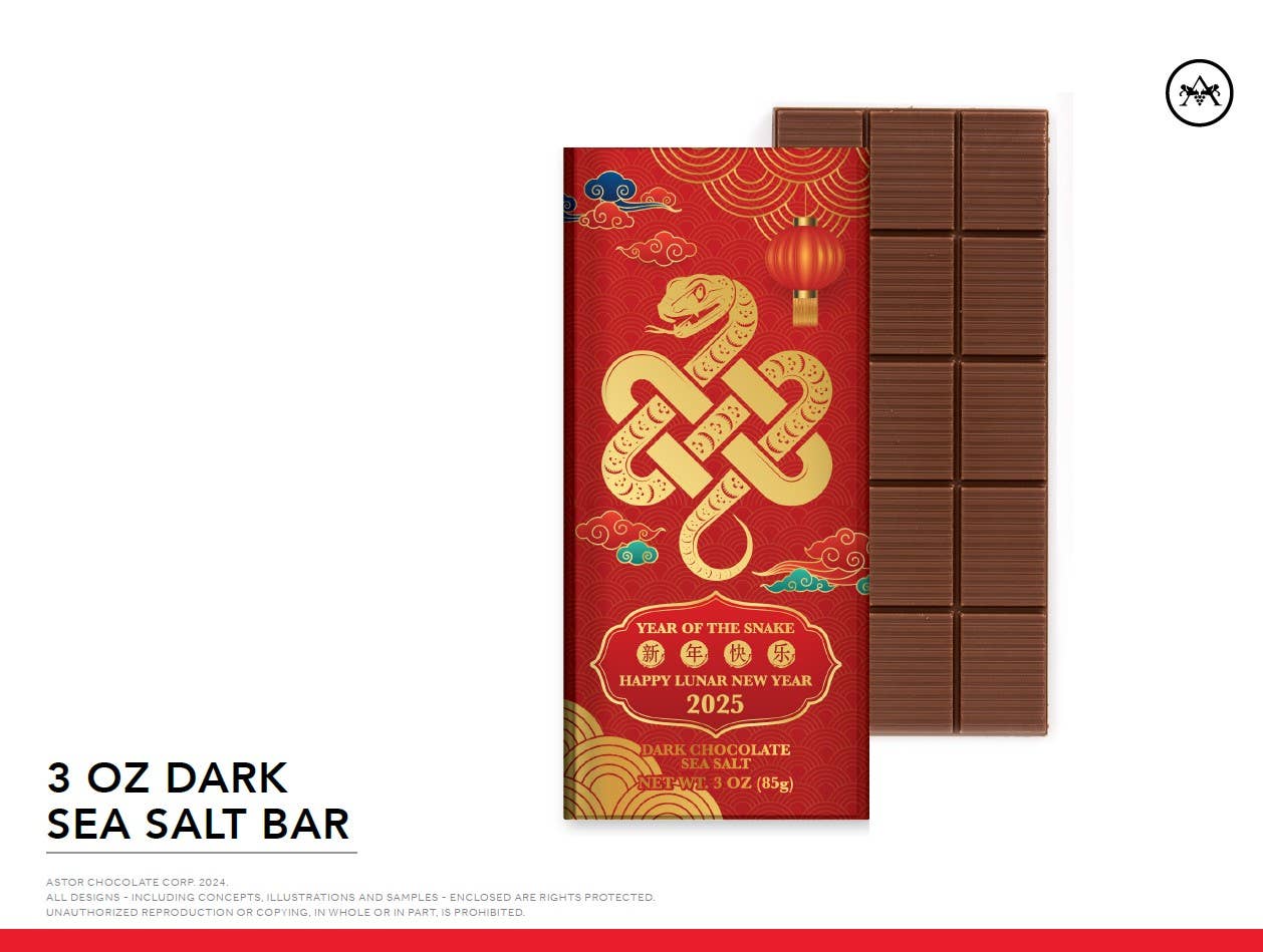Lunar New Year 2025 3oz Dark Salted Belgian Chocolate Bar
