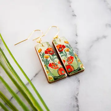 Art Nouveau Poppy Garden Tapered Rectangle Earrings