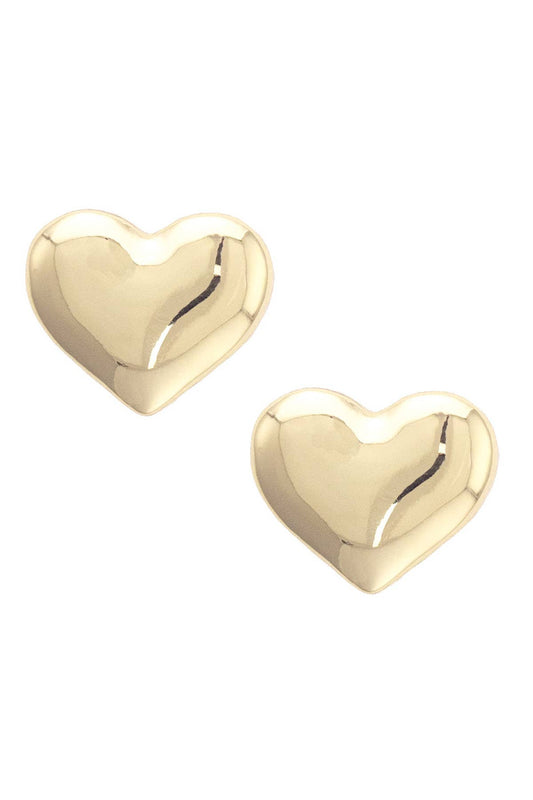 Hattie Puffy Heart Stud Earrings in Shiny Gold