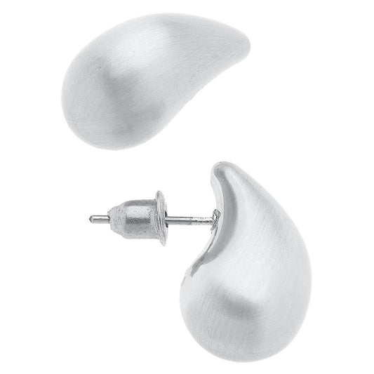 Icon Mini Puffed Teardrop Stud Earrings | Satin Silver