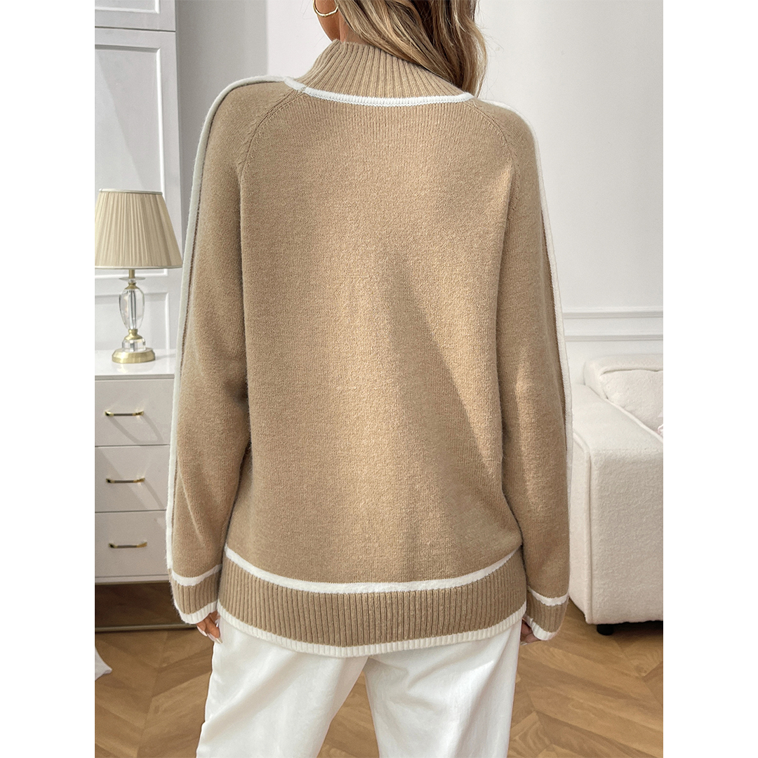 UNISHE - Casual Colorblock Mock Neck Loose Pullover Sweater MD222