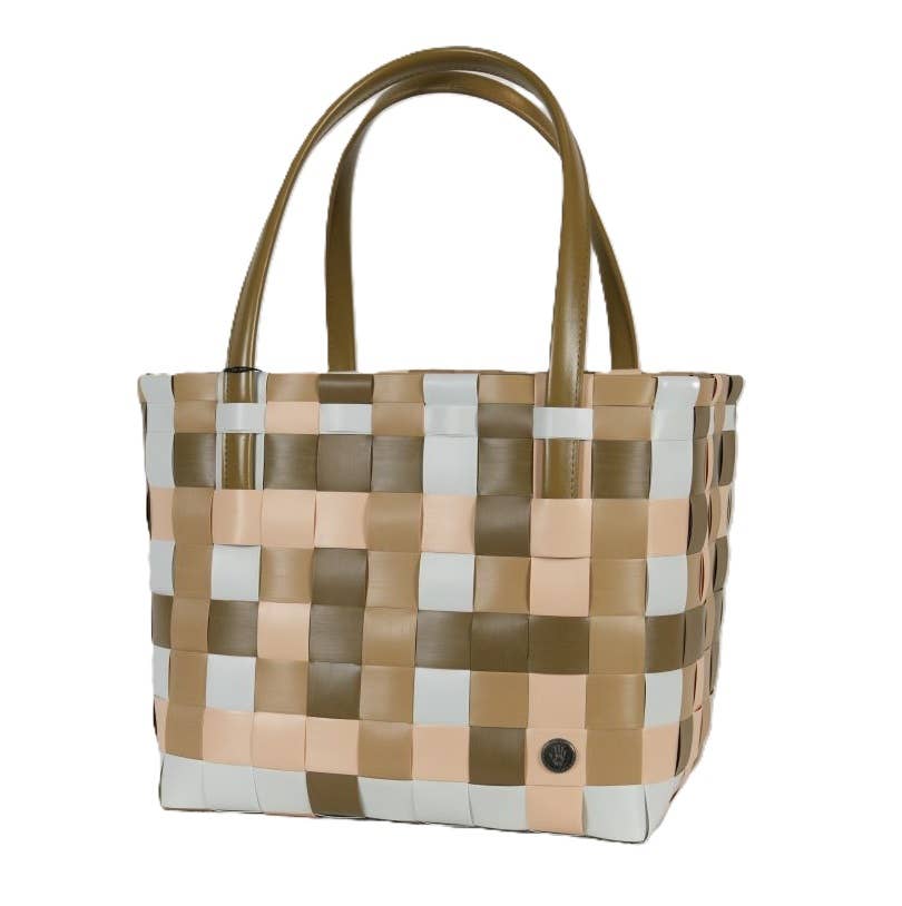 Color Block Recycled Handwoven Tote Bag - Khaki Mix