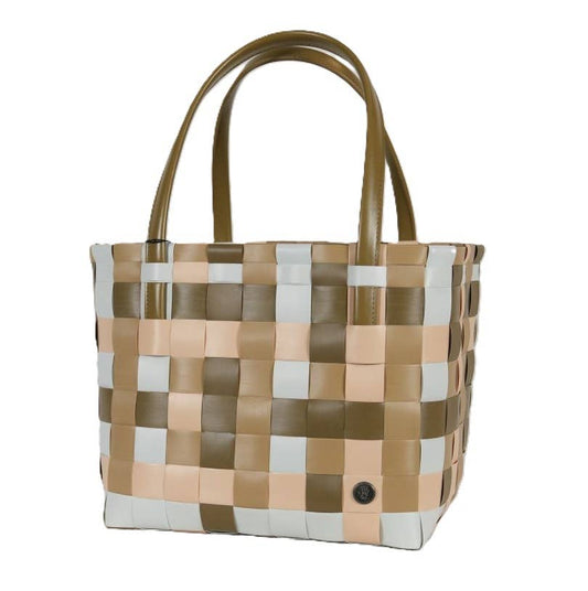 Color Block Recycled Handwoven Tote Bag - Khaki Mix