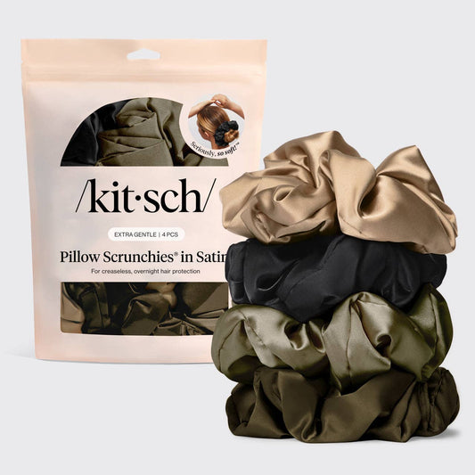 KITSCH - Pillow Scrunchies® in Satin 4pc - Black