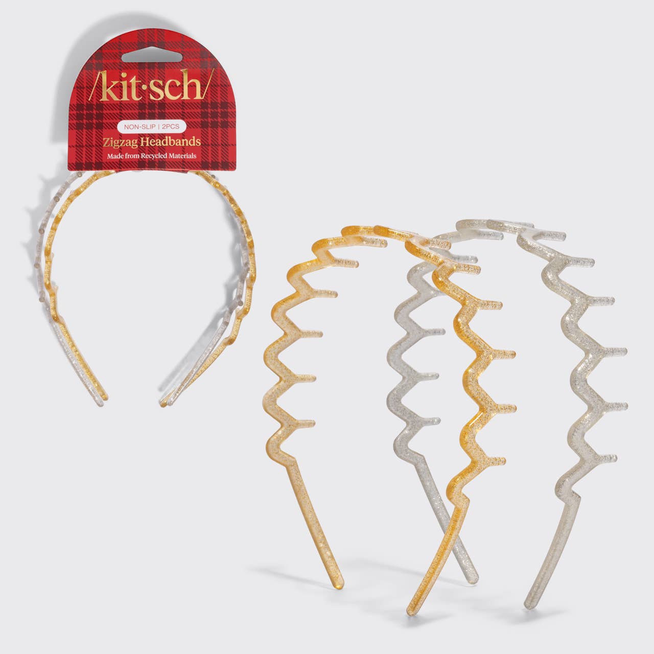Recycled Plastic Zigzag Headbands 2pc Set - Gold & Silver