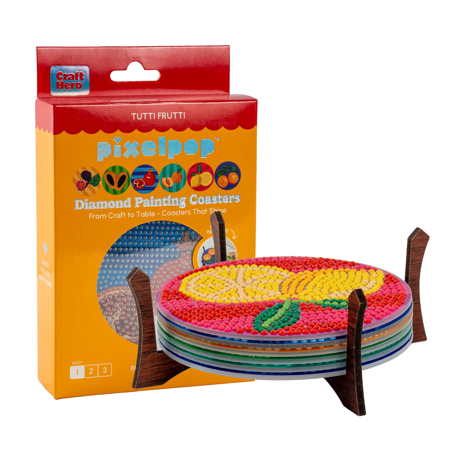 Craft Hero - PixelPop™ Diamond Art Acrylic Coaster Kit — Tutti Frutti