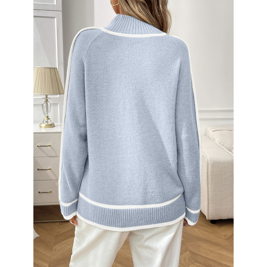 UNISHE - Casual Colorblock Mock Neck Loose Pullover Sweater MD222