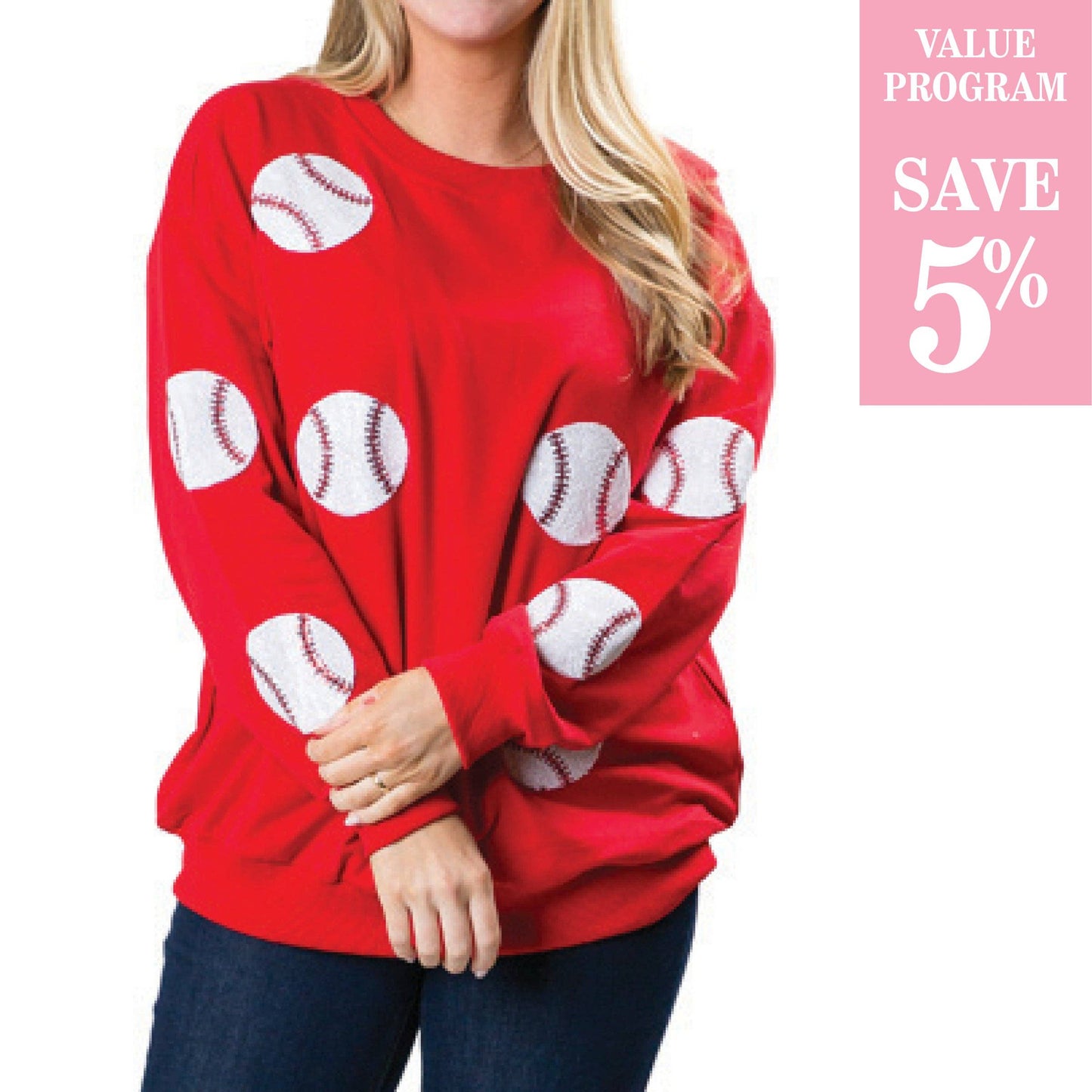 Top It Off - Red Baseballs Holiday Sweatshirt with Sequins Program - Spring 2025
