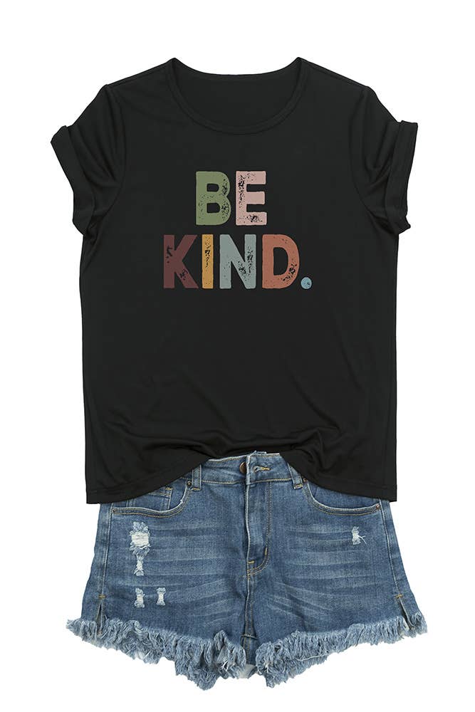 Summer Be Kind Print Round Neck Graphic Top STC356C6 | White / 2XL